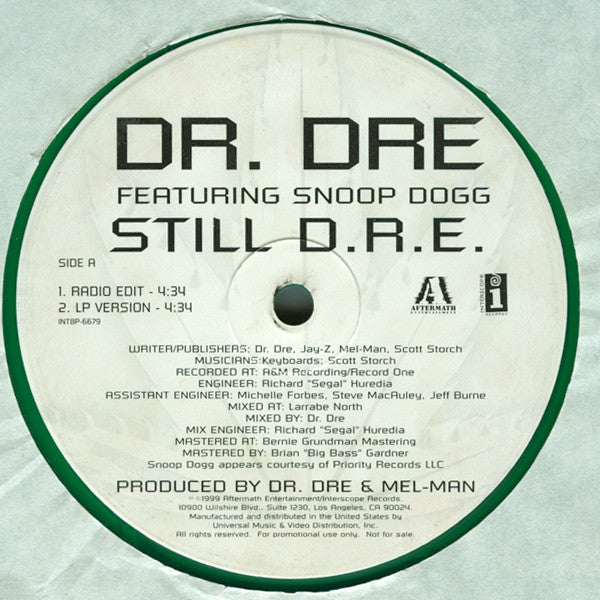 Dr. Dre Featuring Snoop Dogg : Still D.R.E. (12", Promo, Gre)