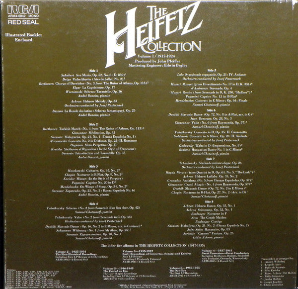 Jascha Heifetz : The Heifetz Collection • Volume 1 / 1917-1924 (The Complete Acoustic Recordings) (4xLP, Mono, Ind + Box, Comp)