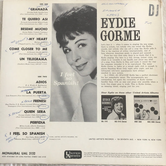 Eydie Gormé - I Feel So Spanish vinyl record, LP (Very Good (VG)) | Lulo Records