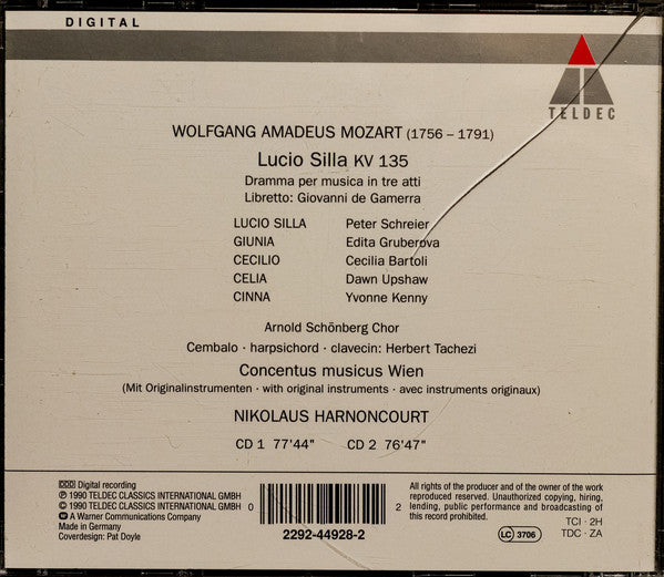 Wolfgang Amadeus Mozart - Peter Schreier, Edita Gruberova, Cecilia Bartoli, Dawn Upshaw, Yvonne Kenny, Concentus Musicus Wien, Nikolaus Harnoncourt : Lucio Silla (2xCD, Album + Box, Sli)