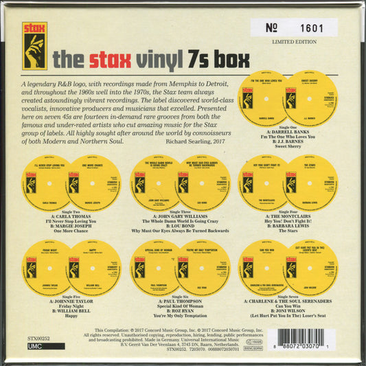 Various : The Stax Vinyl 7s Box (7x7", Mono + Box, Comp, Ltd, Num)