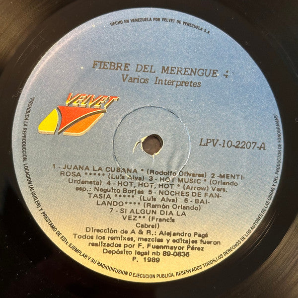 Various : Fiebre Del Merengue 4 (LP, Comp, Mixed)