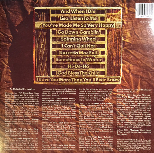 Blood, Sweat And Tears : Blood, Sweat & Tears Greatest Hits (LP, Comp, RE)