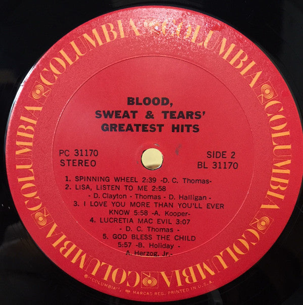 Blood, Sweat And Tears : Blood, Sweat & Tears Greatest Hits (LP, Comp, RE)