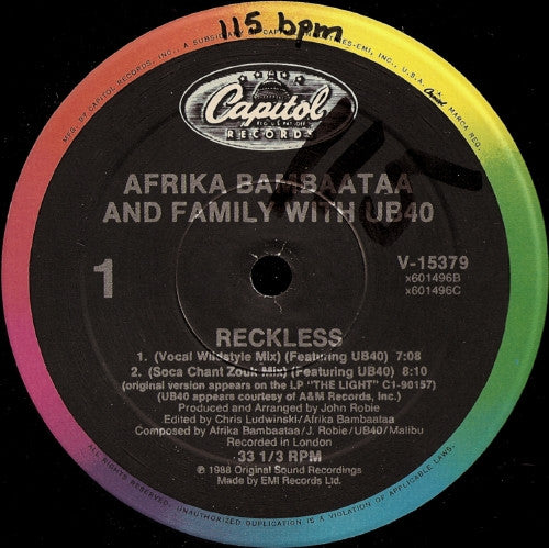 Afrika Bambaataa & Family : Reckless (12", Maxi)