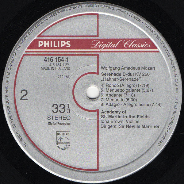 Wolfgang Amadeus Mozart - Iona Brown, The Academy Of St. Martin-in-the-Fields, Sir Neville Marriner : Serenade KV 250 »Haffner« (LP)