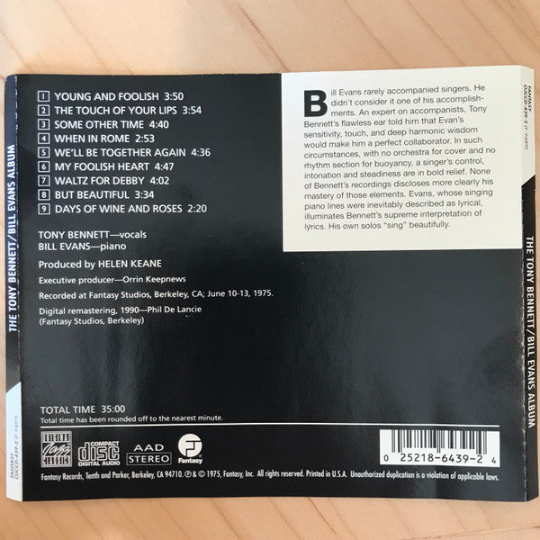 Tony Bennett / Bill Evans : The Tony Bennett / Bill Evans Album (CD, Album, RE, RM)