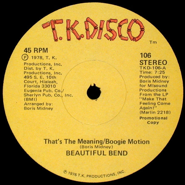 Beautiful Bend : That's The Meaning/Boogie Motion / Make That Feeling Come Again!/Ah--Do It (12", Promo)