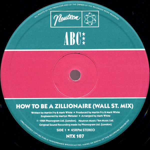 ABC : How To Be A Zillionaire (Wall St. Mix) (12", Single)
