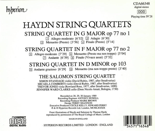 Joseph Haydn, The Salomon Quartet : String Quartets Opp. 77 /103 (CD)