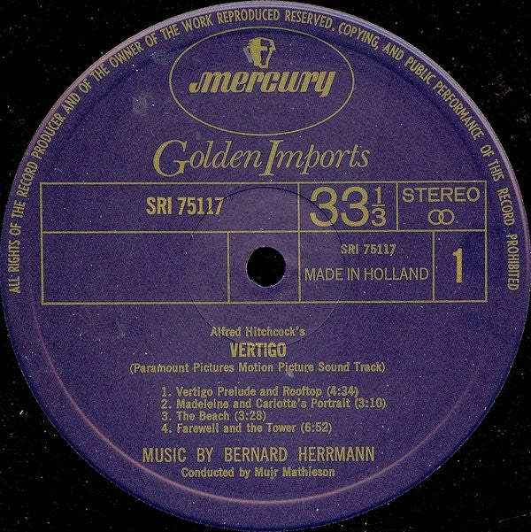 Bernard Herrmann : Bernard Herrmann's Music From Alfred Hitchcock's "Vertigo" (LP, Album, RE)