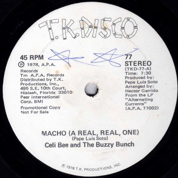 Celi Bee & The Buzzy Bunch : Macho (A Real, Real, One) / Alternating Currents (12", Promo)