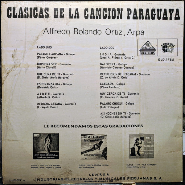 Alfredo Rolando Ortiz : Clasicas De La Canción Paraguaya (LP, Album)