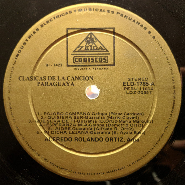 Alfredo Rolando Ortiz : Clasicas De La Canción Paraguaya (LP, Album)