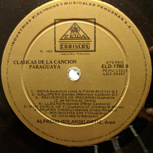 Alfredo Rolando Ortiz : Clasicas De La Canción Paraguaya (LP, Album)