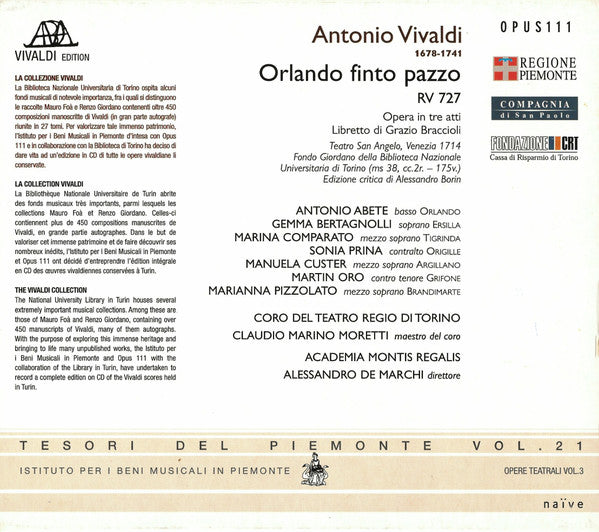 Antonio Vivaldi – Academia Montis Regalis, Alessandro De Marchi : Orlando Finto Pazzo (3xCD, Album)