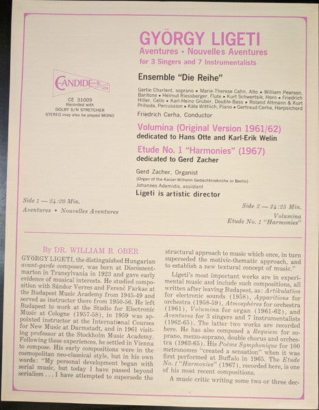 György Ligeti : Aventures - Nouvelles Aventures / Volumina / Etude No. 1 "Harmonies" (LP)