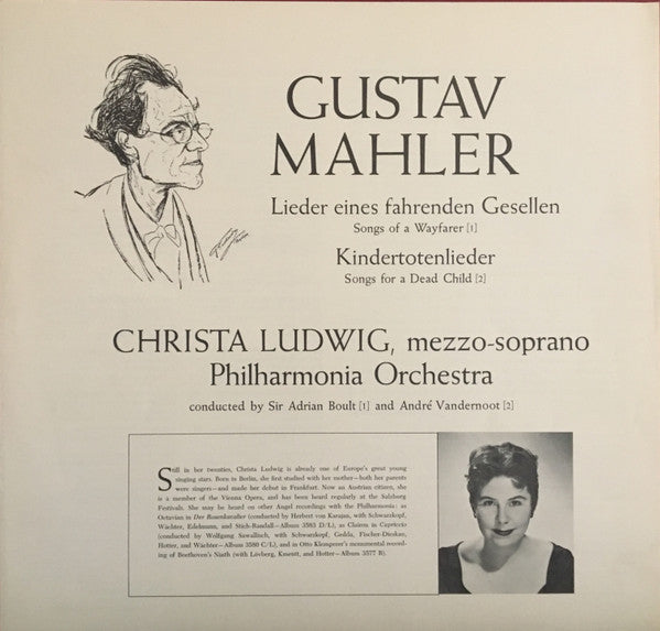 Gustav Mahler - Christa Ludwig : Lieder Eines Fahrenden Gesellen / Kindertotenlieder (LP, Album)