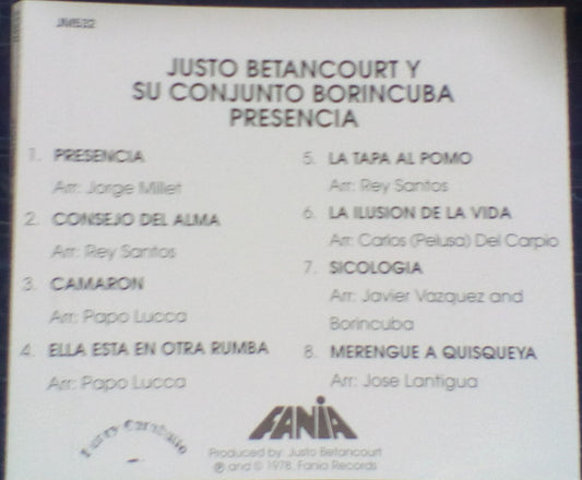 Justo Betancourt Y Su Conjunto Borincuba - ¡Presencia! vinyl record, CD (Near Mint (NM or M-)) | Lulo Records