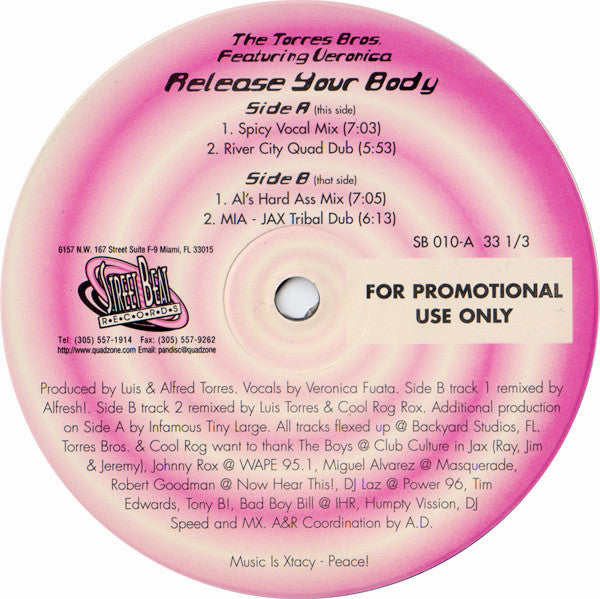 The Torres Bros. Featuring Veronica Fuata : Release Your Body (12", Promo)