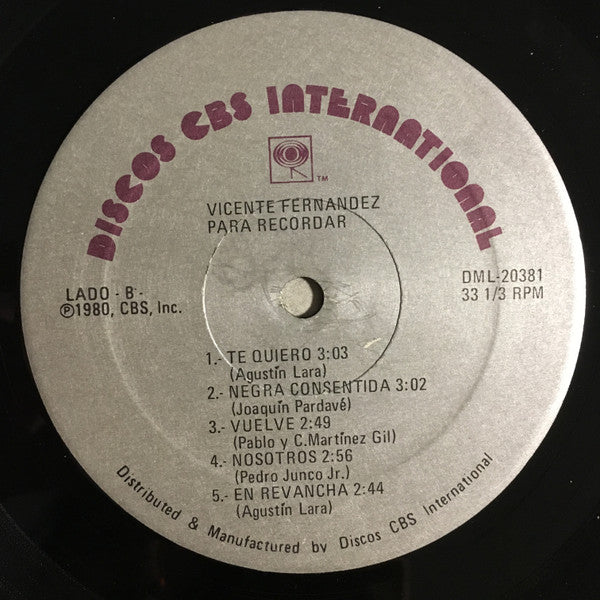 Vicente Fernandez : Canta Para Recordar (LP, Album)