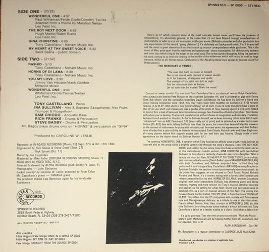 Tony Castellano , Ira Sullivan - Wonderful Ones vinyl record, LP (Mint (M)) | Lulo Records