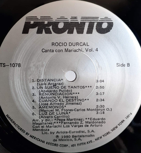 Rocío Dúrcal : Canta Con Mariachi Volumen 4 (LP, Album)
