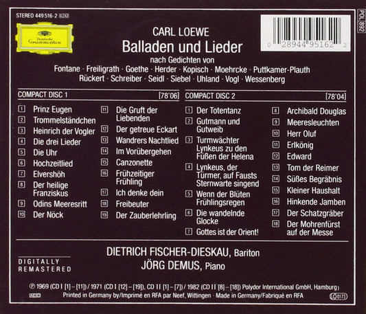 Carl Loewe - Dietrich Fischer-Dieskau / Jörg Demus - Balladen und Lieder vinyl record, 2xCD (Near Mint (NM or M-)) | Lulo Records