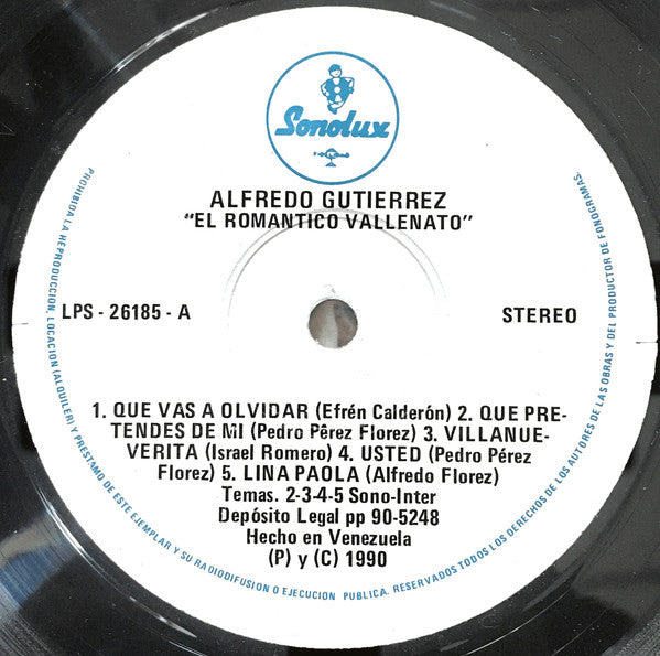 Alfredo Gutierrez : El Romantico Vallenato (LP, Album)