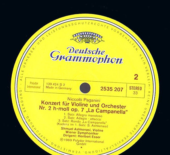 Niccolò Paganini Paganini / Shmuel Ashkenasi : Violin Concertos No. 1 & No. 2 "La Campanella" (LP)