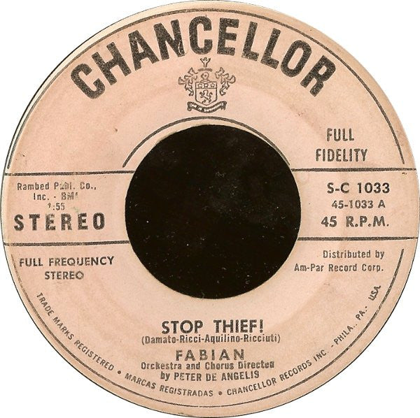 Fabian (6) : Turn Me Loose / Stop Thief! (7", Single)
