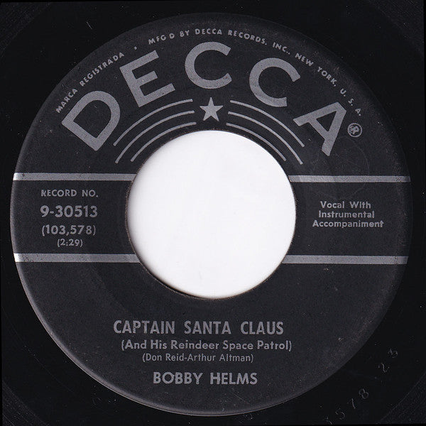 Bobby Helms : Jingle Bell Rock / Captain Santa Claus (And His Reindeer Space Patrol) (7", Single, Glo)