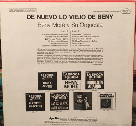 Beny Moré - De Nuevo Lo Viejo De Beny vinyl record, LP (Near Mint (NM or M-)) | Lulo Records
