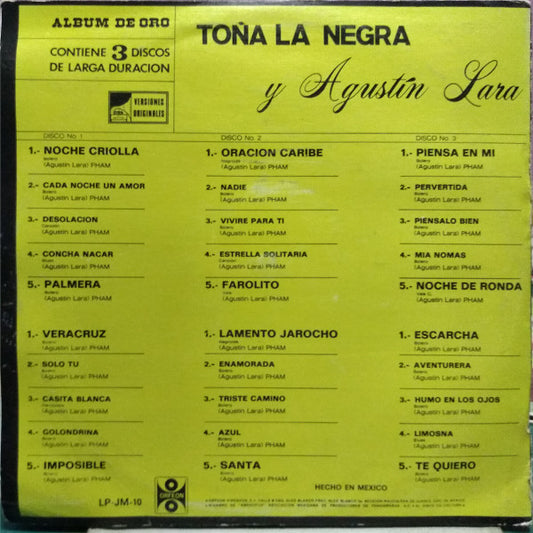 Toña La Negra - Toña la Negra y Agustín Lara vinyl record, 3xLP (Very Good Plus (VG+)) | Lulo Records
