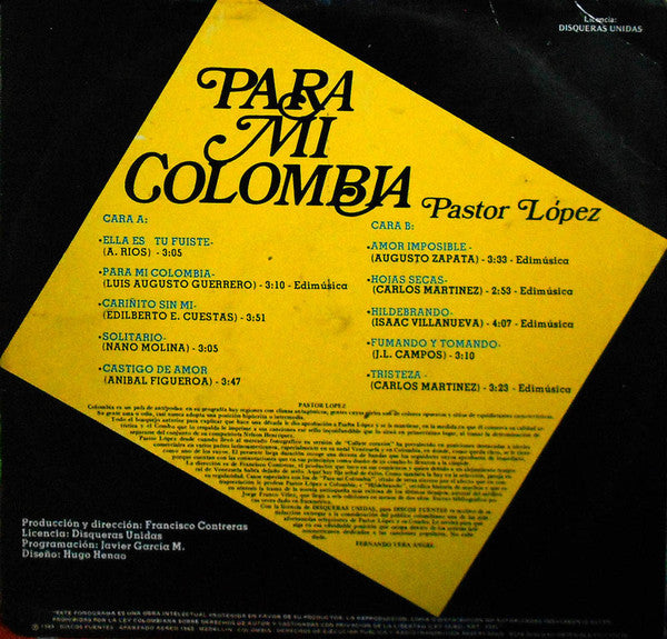 Pastor López Y Su Combo : Para Mi Colombia (LP, Album)