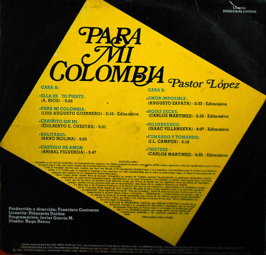 Pastor LĂłpez Y Su Combo : Para Mi Colombia (LP, Album)