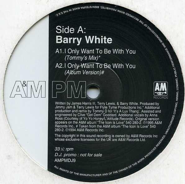 Barry White : I Only Want To Be With You / Come On (12", Promo)