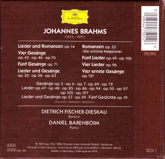 Johannes Brahms - Dietrich Fischer-Dieskau, Daniel Barenboim - Lieder vinyl record, 6xCD (Mint (M)) | Lulo Records