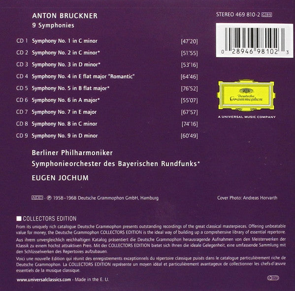 Anton Bruckner, Berliner Philharmoniker, Symphonie-Orchester Des Bayerischen Rundfunks, Eugen Jochum : 9 Symphonies (9xCD, RE + Box, Comp)