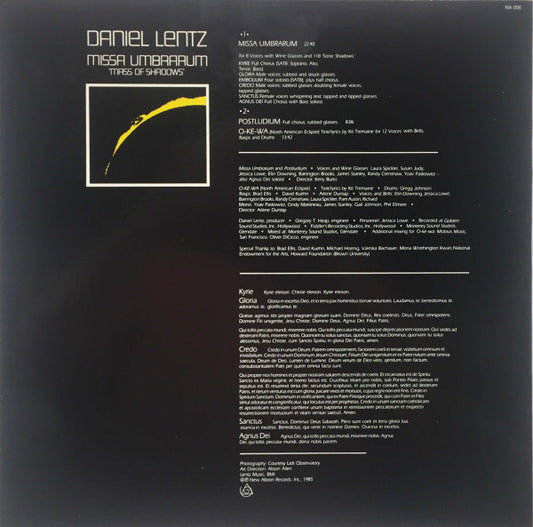 Daniel Lentz : Missa Umbrarum (LP, Album)