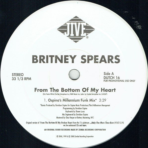 Britney Spears : From The Bottom Of My Broken Heart (Crossover Remixes) (12", Promo)