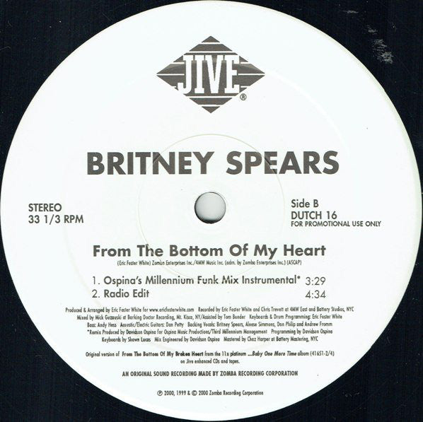 Britney Spears : From The Bottom Of My Broken Heart (Crossover Remixes) (12", Promo)