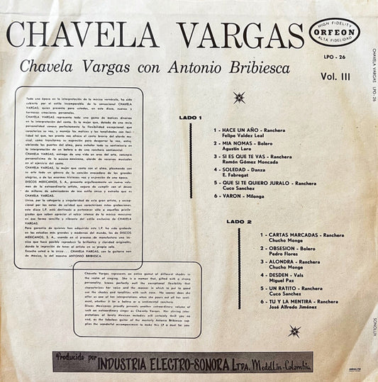 Chavela Vargas con Antonio Bribiesca : Vol. 3 (LP)