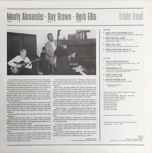 Monty Alexander ▪ Ray Brown ▪ Herb Ellis - Triple Treat vinyl record, LP (Very Good (VG)) | Lulo Records