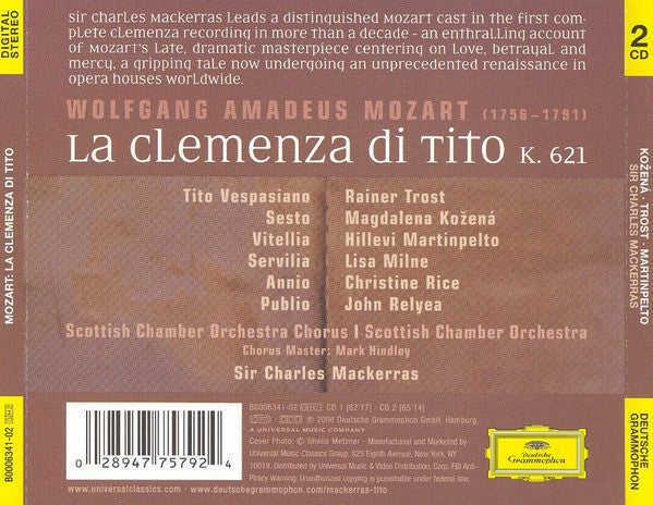 Wolfgang Amadeus Mozart - Magdalena Kožená • Rainer Trost • Hillevi Martinpelto • Scottish Chamber Orchestra • Sir Charles Mackerras : La Clemenza Di Tito K. 621 (2xCD, Album)