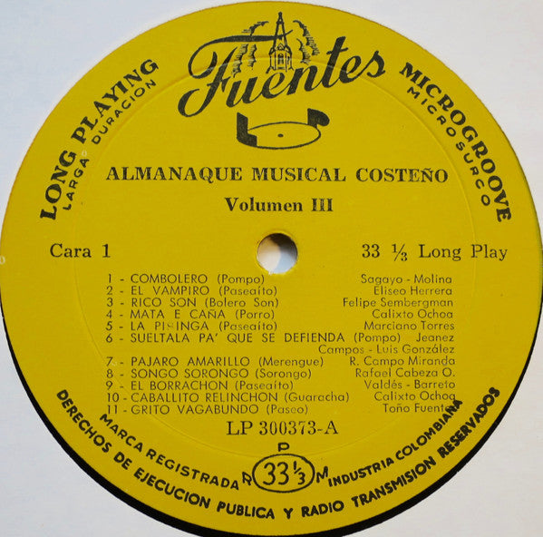 Various : Almanaque Musical Costeño Vol. 3 (LP, Comp, Mono)