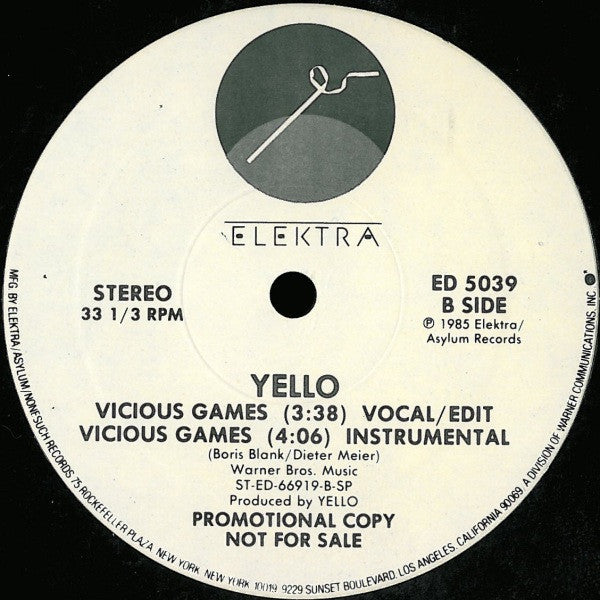 Yello : Vicious Games (12", Promo, SP )