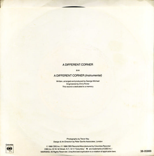 George Michael : A Different Corner (7", Single, Styrene, Pit)