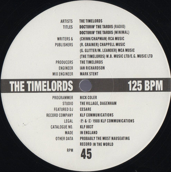 The Timelords : Doctorin' The Tardis (12", No )