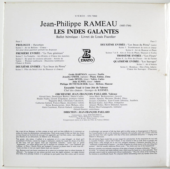 Jean-Philippe Rameau - Ensemble Vocal "A Coeur Joie" De Valence & Orchestre De Chambre Jean-François Paillard Dir. Jean-François Paillard : Les Indes Galantes (Sélection) (LP, Album, RE, Gat)